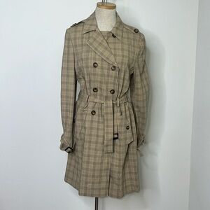 Liz Plaid Khaki Mid-length Trench Coat